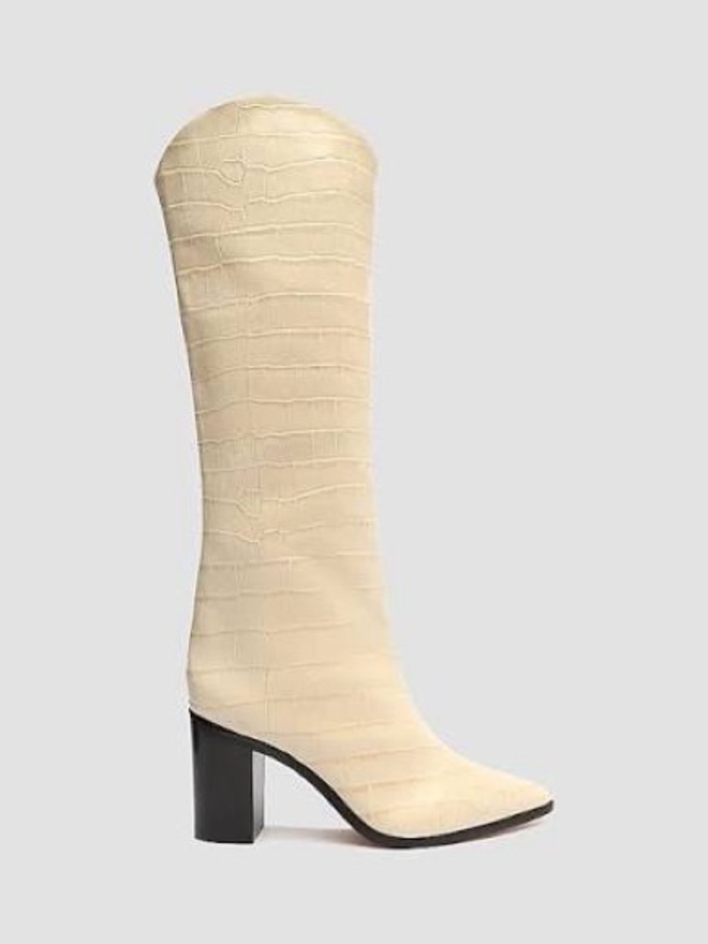 Schutz Maryana Block Boot Crocodile Embossed Heeled Boots Cream US 10B